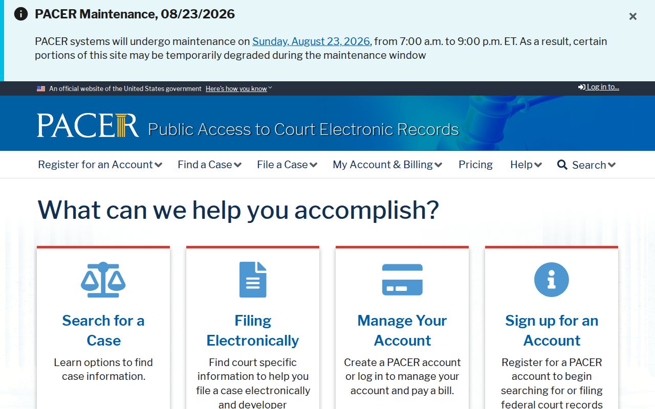 PACER federal docket gateway for cases connected with Appling County