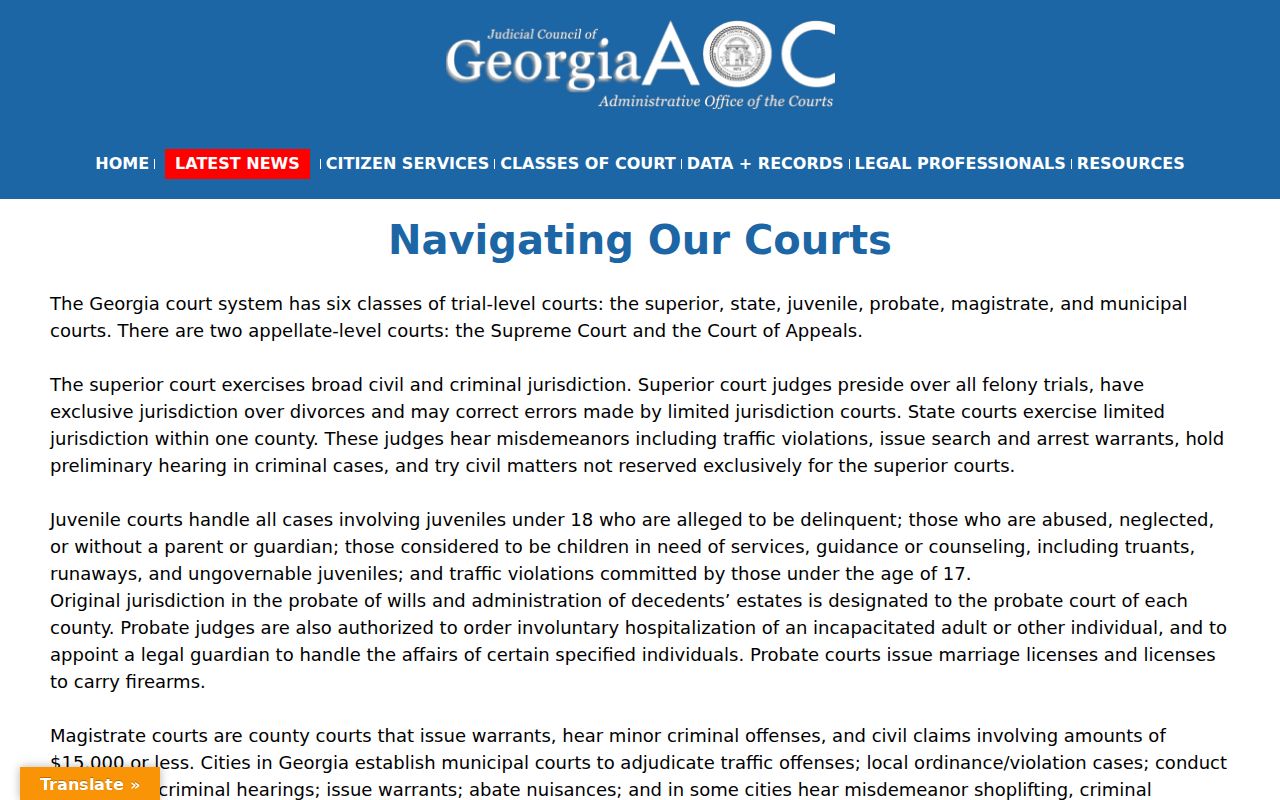 Appling County court docket Georgia court hierarchy