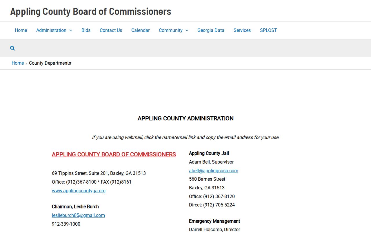 Official Appling County directory used to route Surrency court docket questions