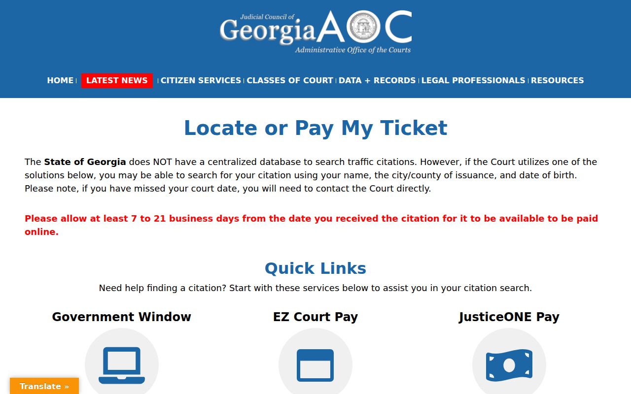 Georgia ticket locator for Appling County traffic court records